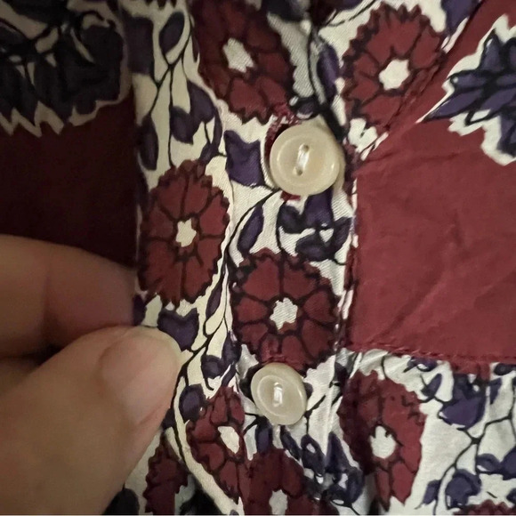 Lucky Brand Burgundy Boho Floral V-Neck Tunic Top Size Medium - Picture 3 of 7